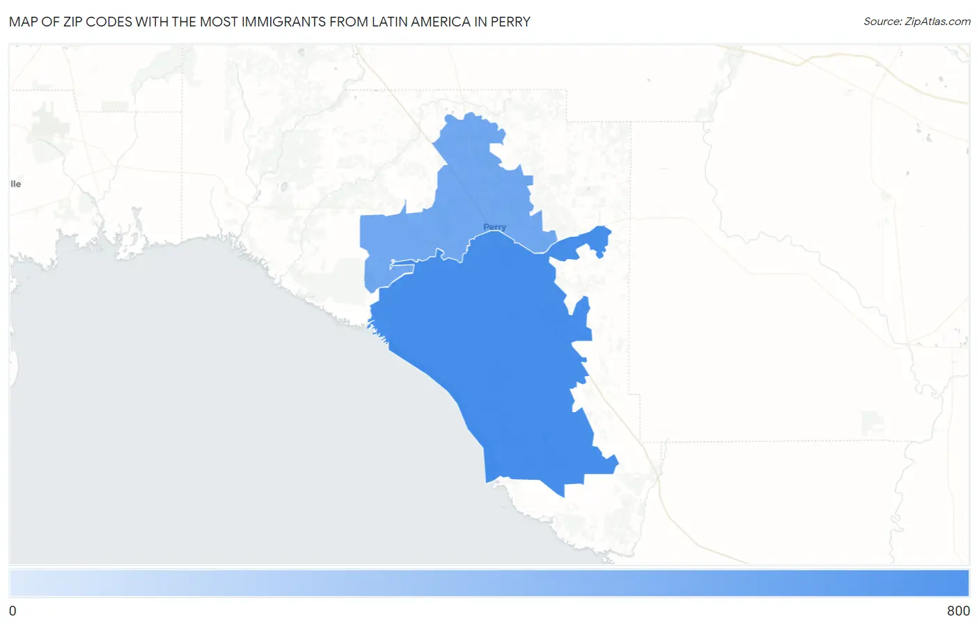 Zip Codes with the Most Immigrants from Latin America in Perry Map