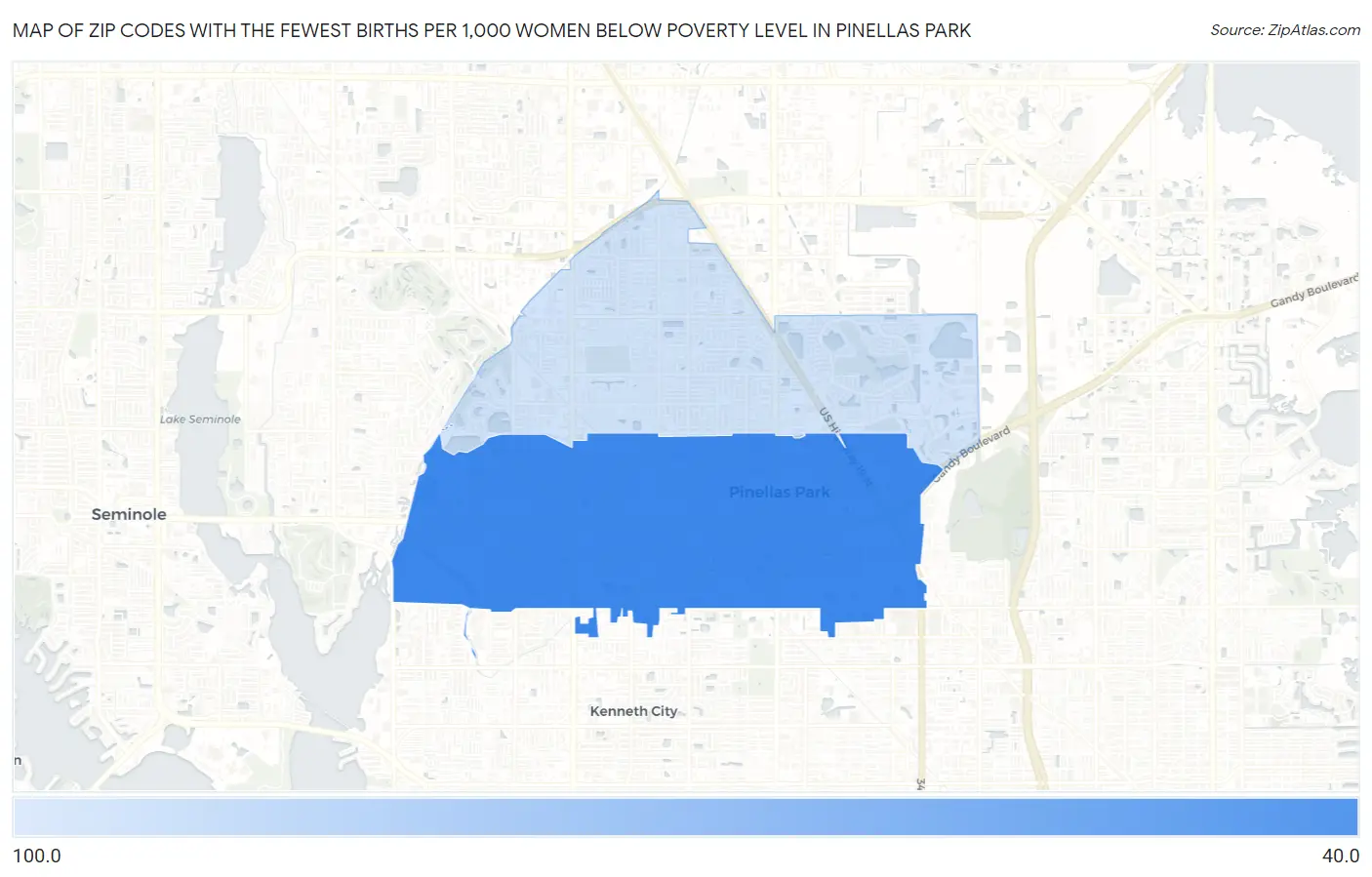 Zip Codes with the Fewest Births per 1,000 Women Below Poverty Level in Pinellas Park Map