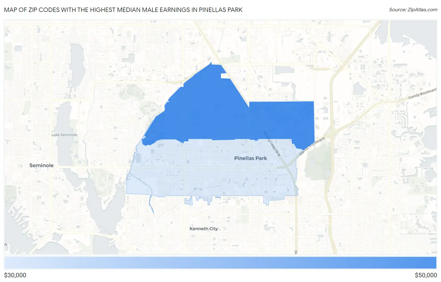 Zip Codes with the Highest Median Male Earnings in Pinellas Park Map