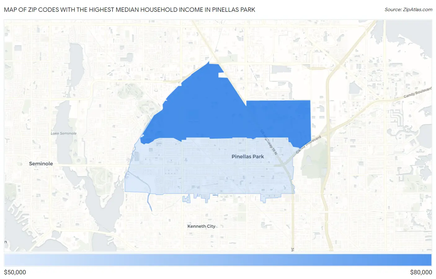 Zip Codes with the Highest Median Household Income in Pinellas Park Map