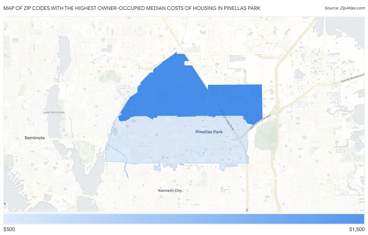 Zip Codes with the Highest Owner-Occupied Median Costs of Housing in Pinellas Park Map