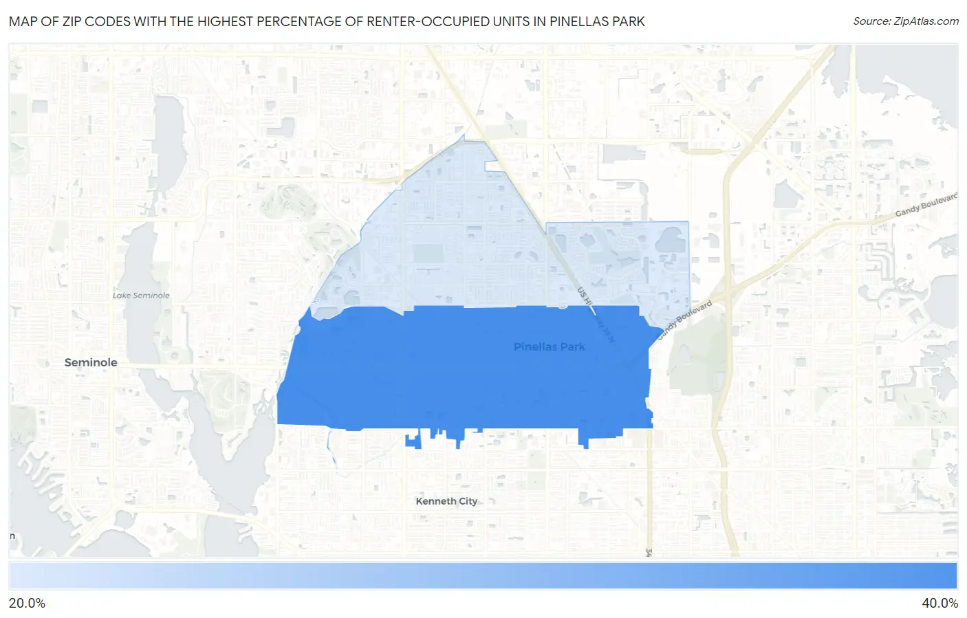 Zip Codes with the Highest Percentage of Renter-Occupied Units in Pinellas Park Map