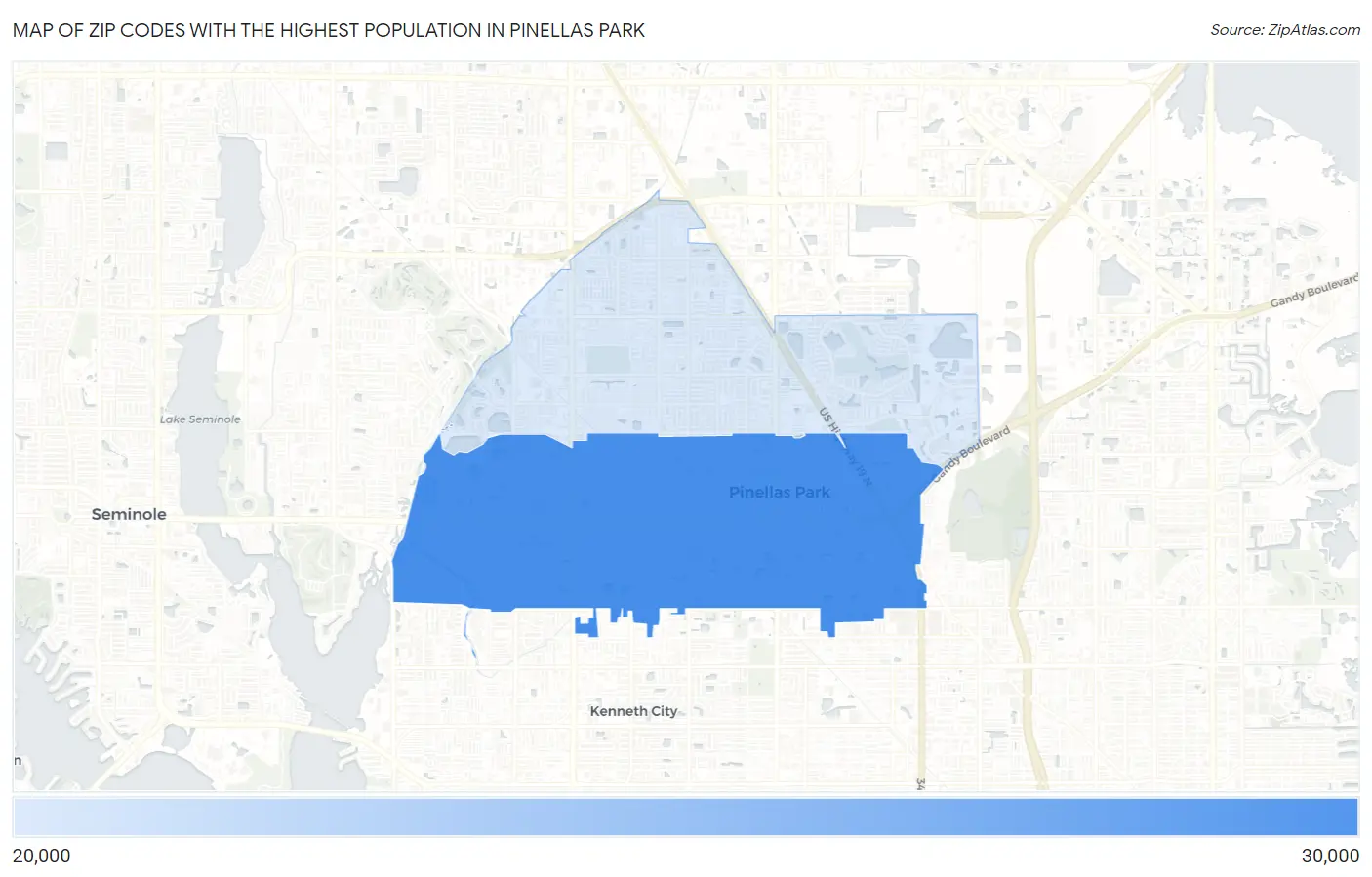 Zip Codes with the Highest Population in Pinellas Park Map