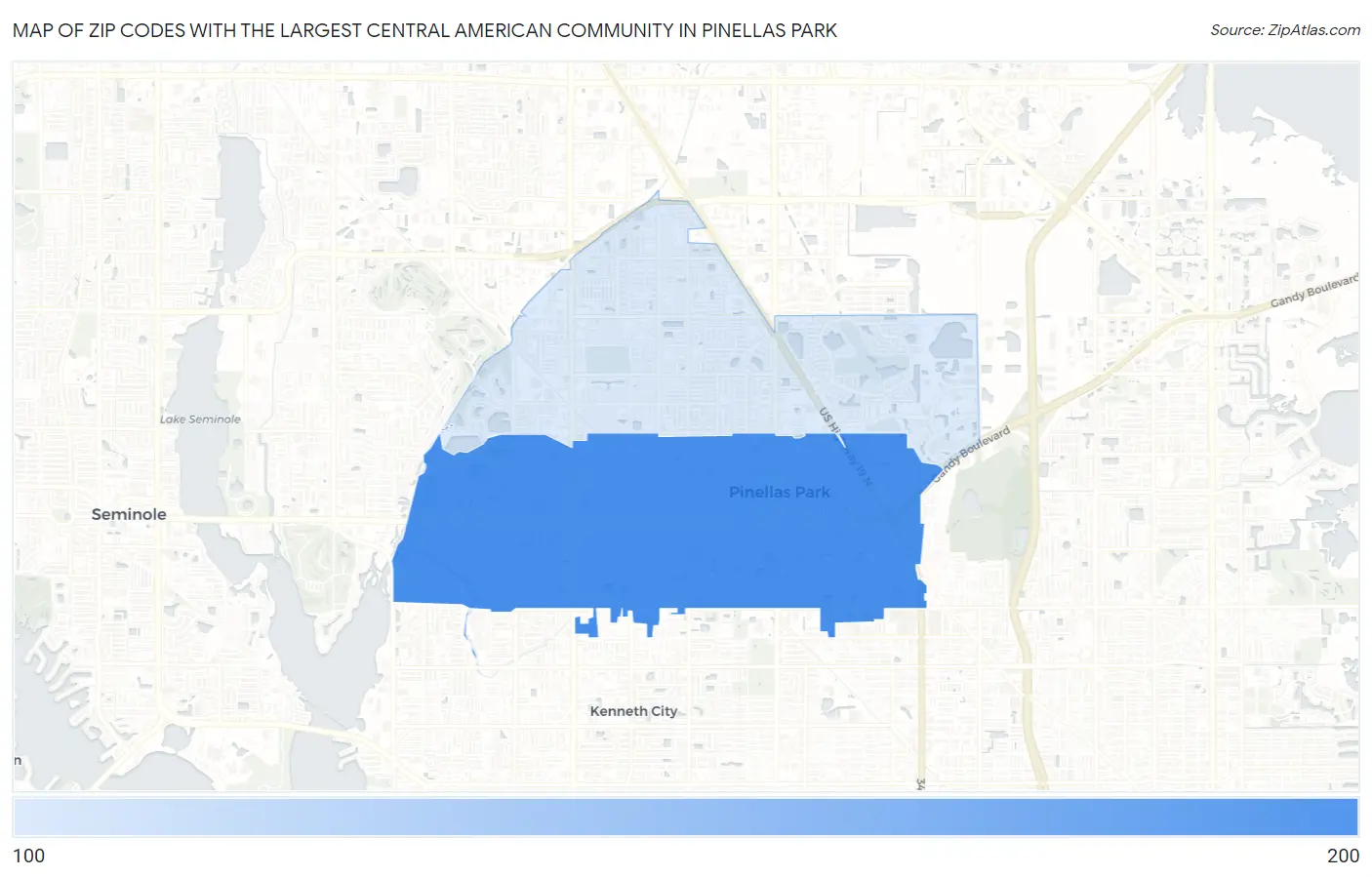Zip Codes with the Largest Central American Community in Pinellas Park Map