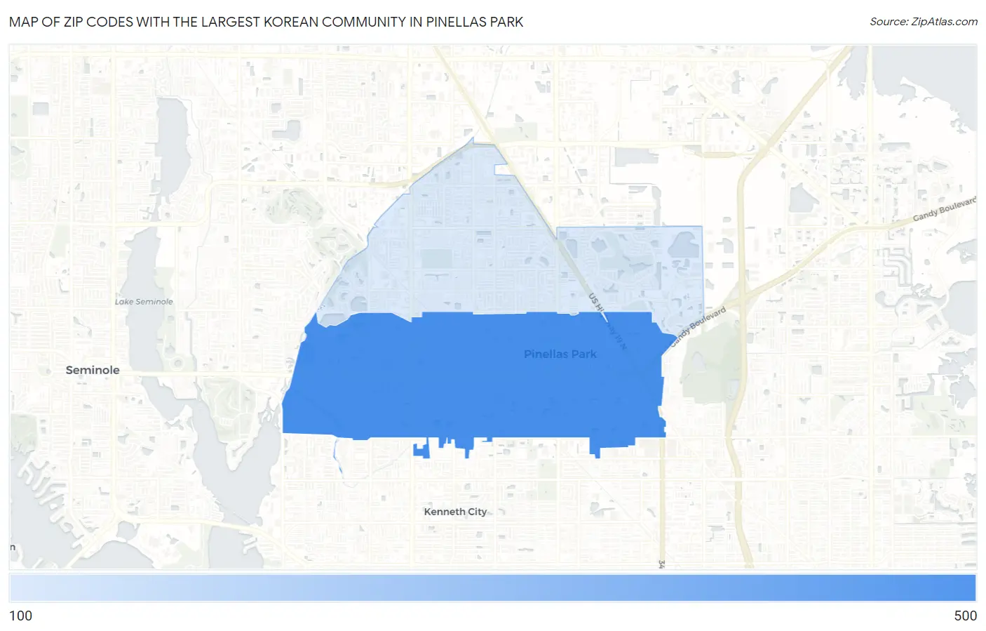 Zip Codes with the Largest Korean Community in Pinellas Park Map