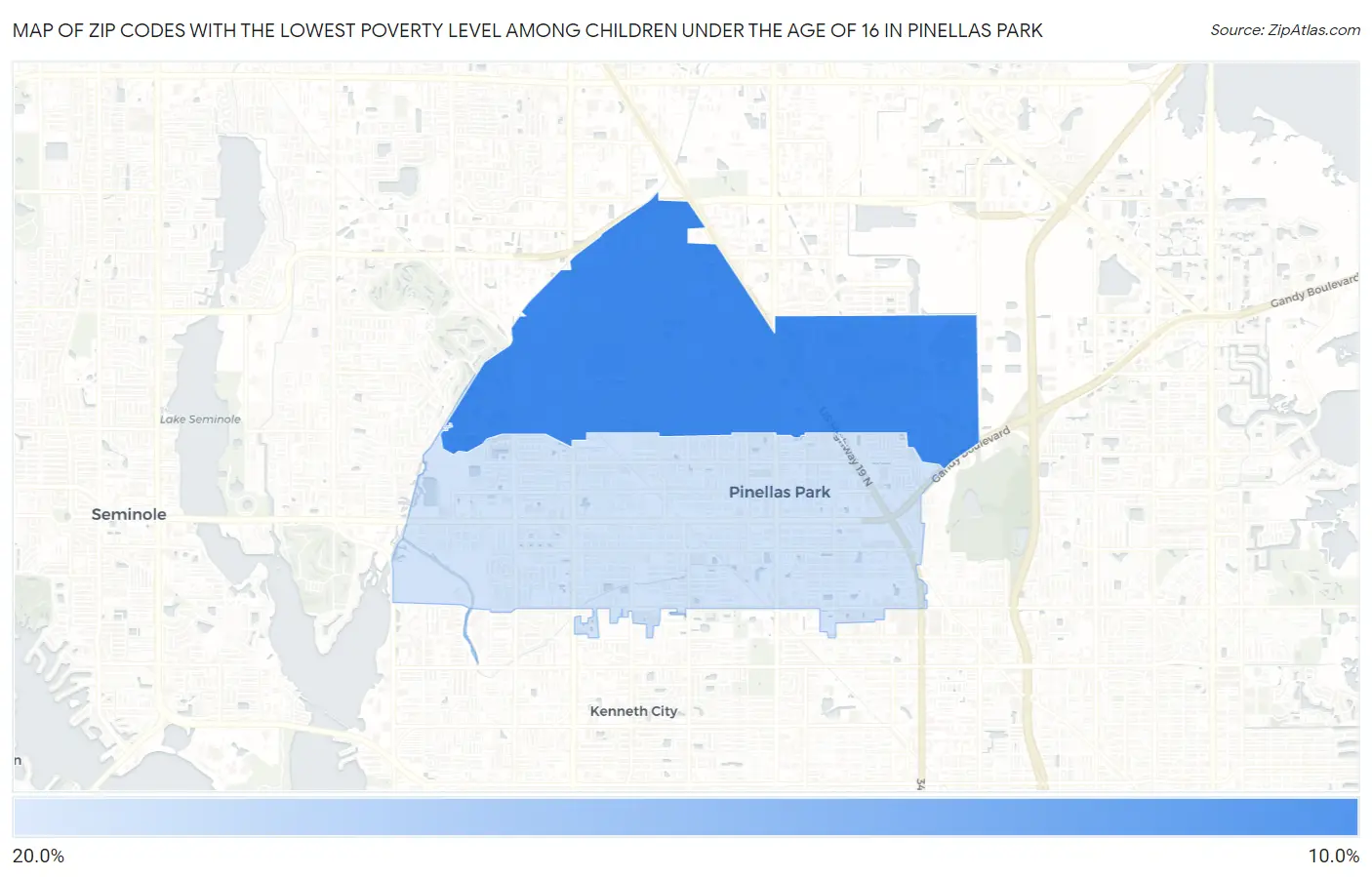 Zip Codes with the Lowest Poverty Level Among Children Under the Age of 16 in Pinellas Park Map