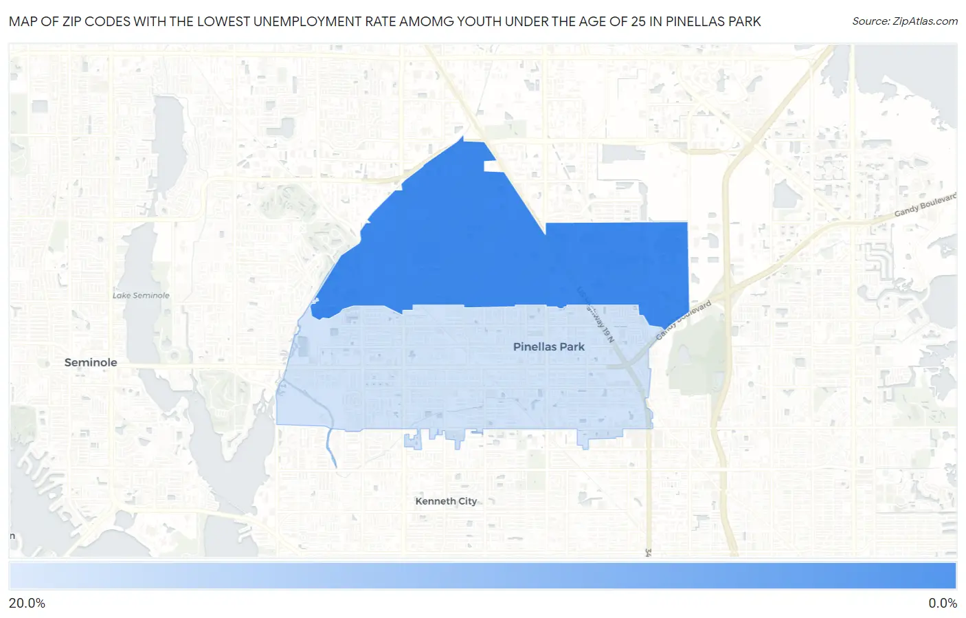 Zip Codes with the Lowest Unemployment Rate Amomg Youth Under the Age of 25 in Pinellas Park Map
