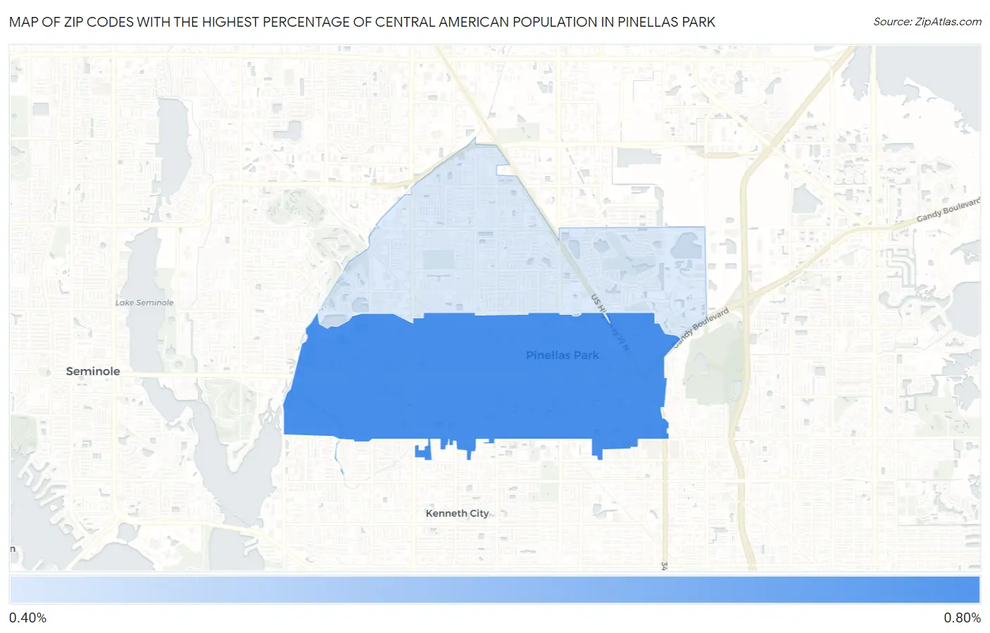 Zip Codes with the Highest Percentage of Central American Population in Pinellas Park Map