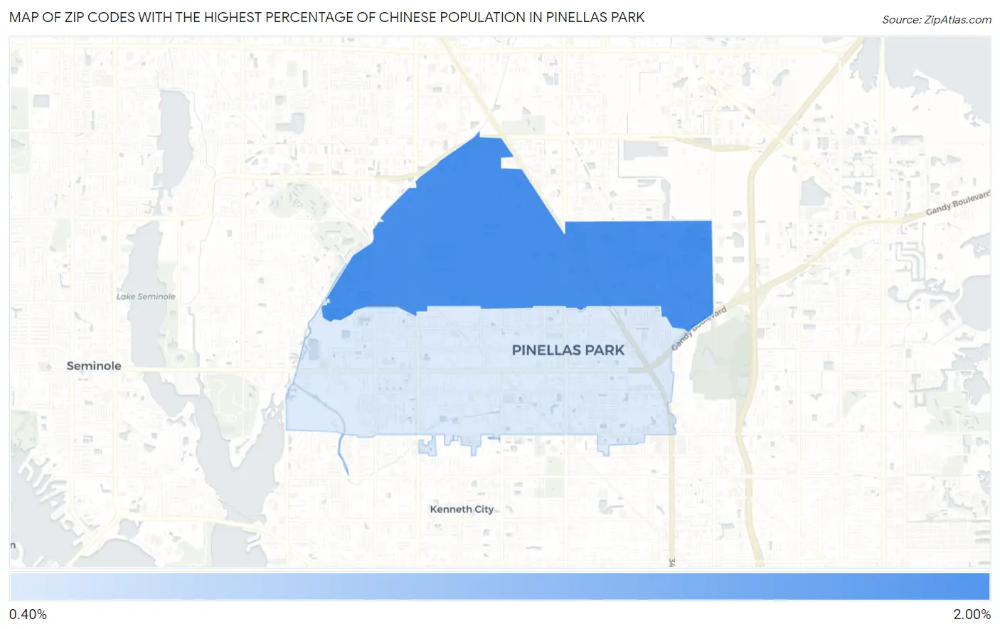Zip Codes with the Highest Percentage of Chinese Population in Pinellas Park Map