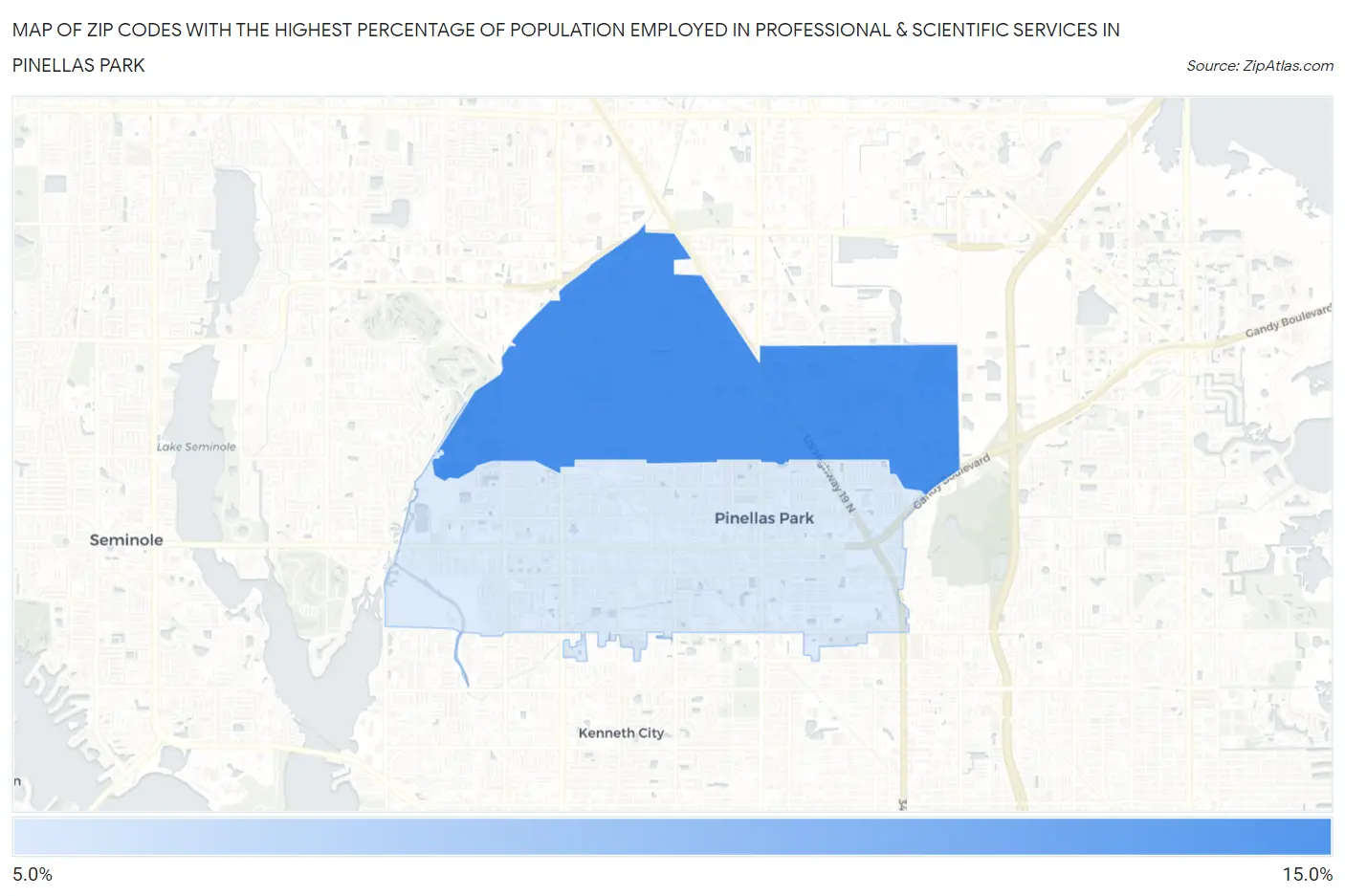 Zip Codes with the Highest Percentage of Population Employed in Professional & Scientific Services in Pinellas Park Map
