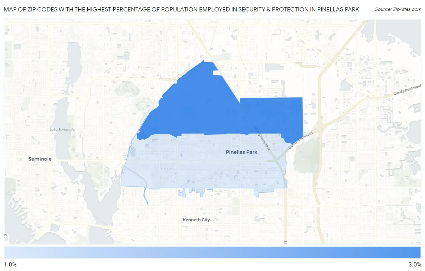 Zip Codes with the Highest Percentage of Population Employed in Security & Protection in Pinellas Park Map
