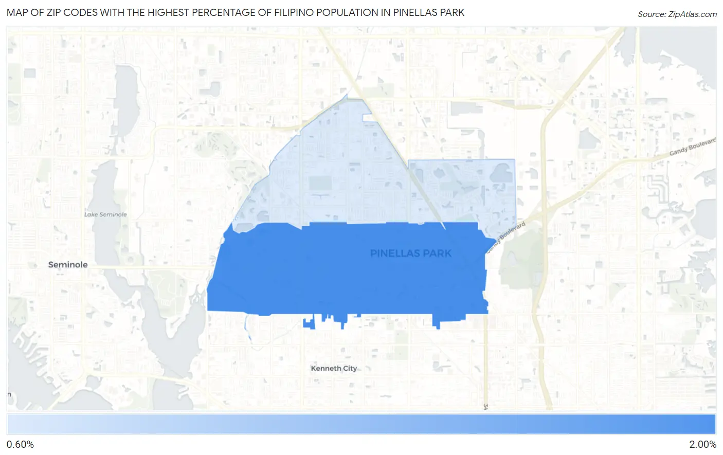 Zip Codes with the Highest Percentage of Filipino Population in Pinellas Park Map