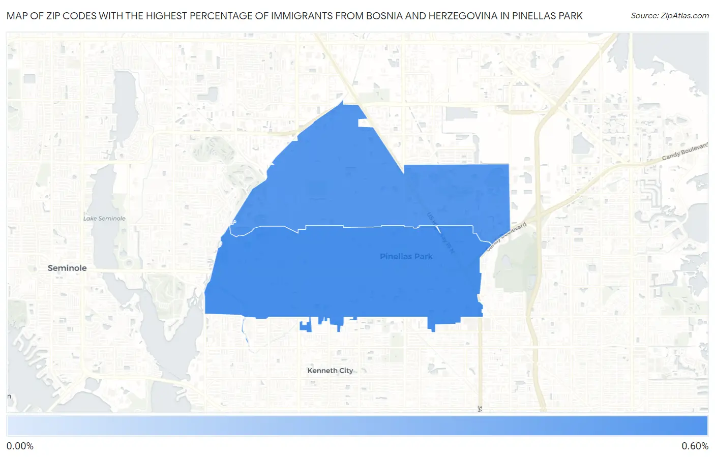 Zip Codes with the Highest Percentage of Immigrants from Bosnia and Herzegovina in Pinellas Park Map