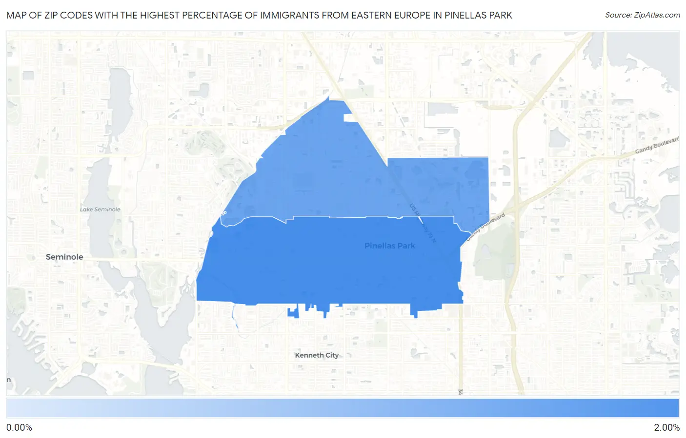 Zip Codes with the Highest Percentage of Immigrants from Eastern Europe in Pinellas Park Map