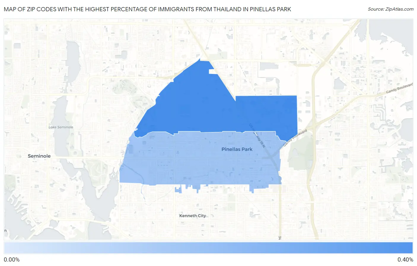 Zip Codes with the Highest Percentage of Immigrants from Thailand in Pinellas Park Map