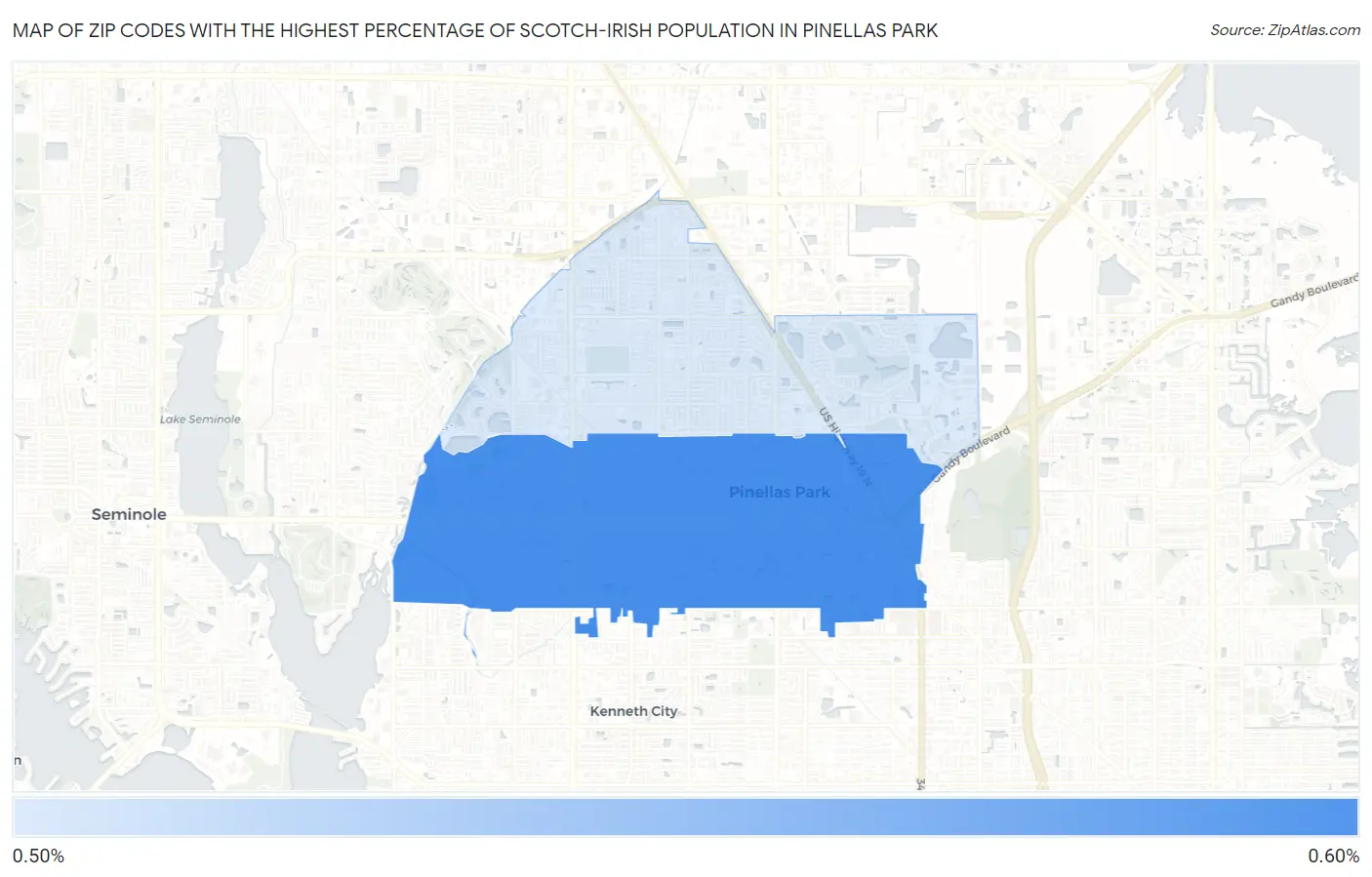 Zip Codes with the Highest Percentage of Scotch-Irish Population in Pinellas Park Map