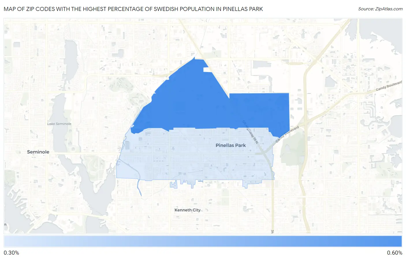 Zip Codes with the Highest Percentage of Swedish Population in Pinellas Park Map