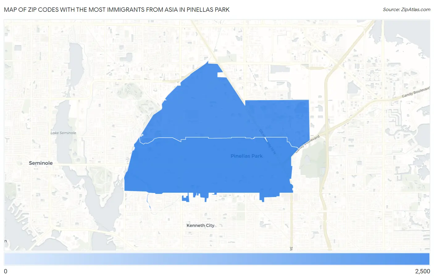 Zip Codes with the Most Immigrants from Asia in Pinellas Park Map