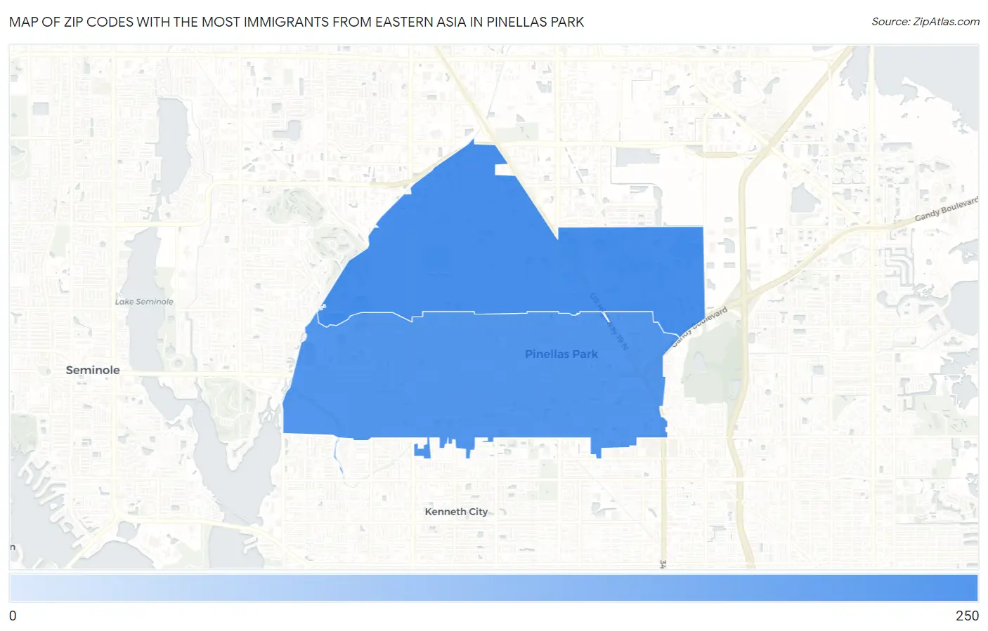 Zip Codes with the Most Immigrants from Eastern Asia in Pinellas Park Map