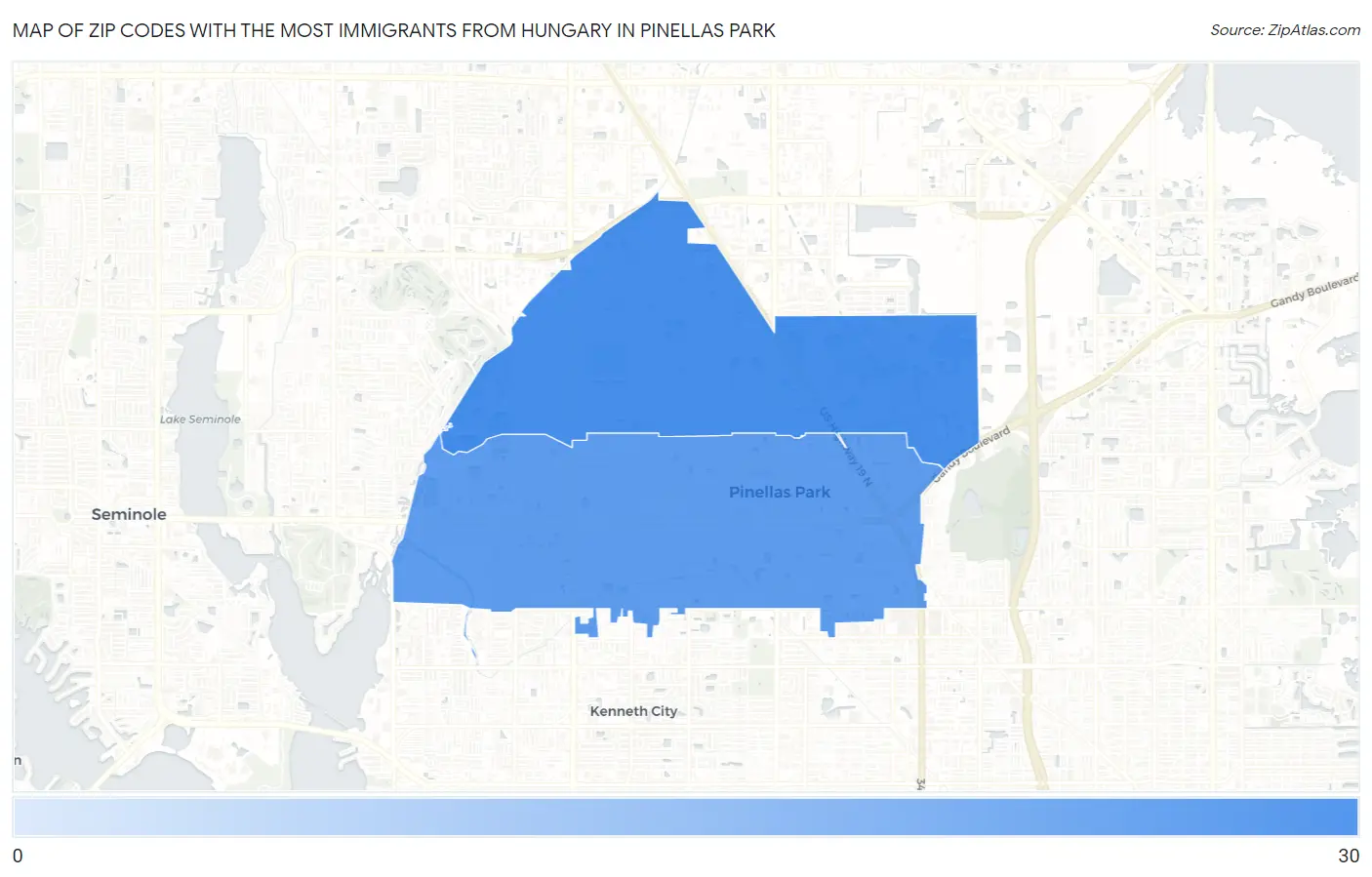Zip Codes with the Most Immigrants from Hungary in Pinellas Park Map