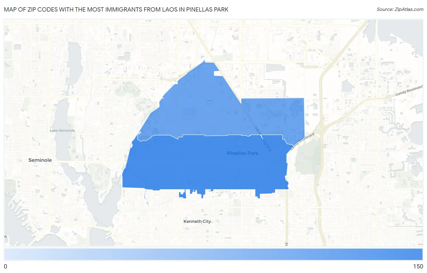 Zip Codes with the Most Immigrants from Laos in Pinellas Park Map