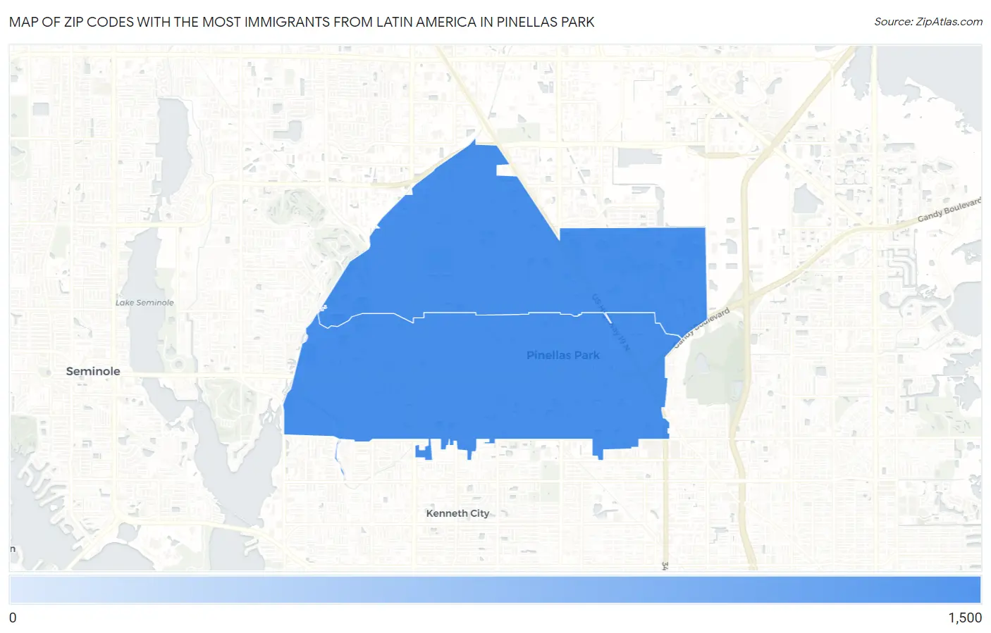 Zip Codes with the Most Immigrants from Latin America in Pinellas Park Map
