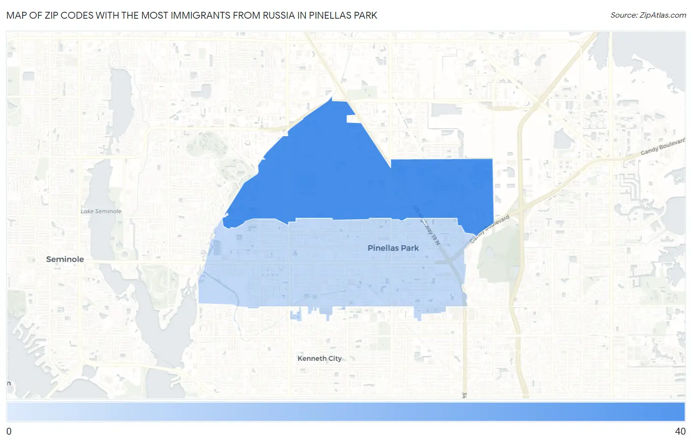 Zip Codes with the Most Immigrants from Russia in Pinellas Park Map