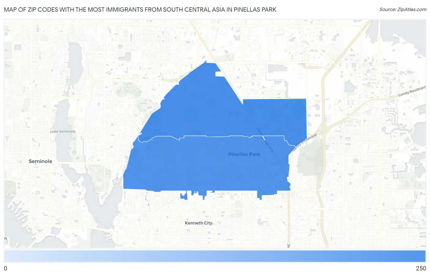 Zip Codes with the Most Immigrants from South Central Asia in Pinellas Park Map
