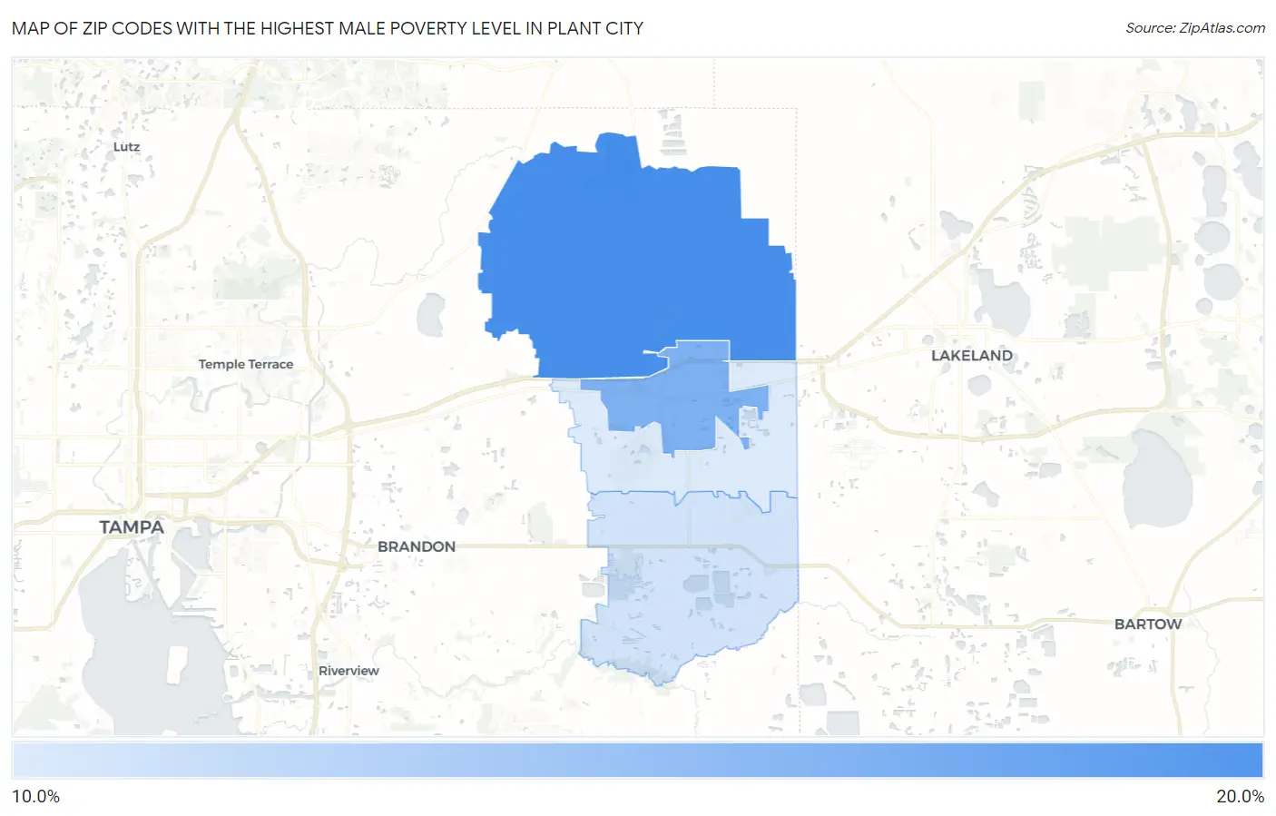 Zip Codes with the Highest Male Poverty Level in Plant City Map