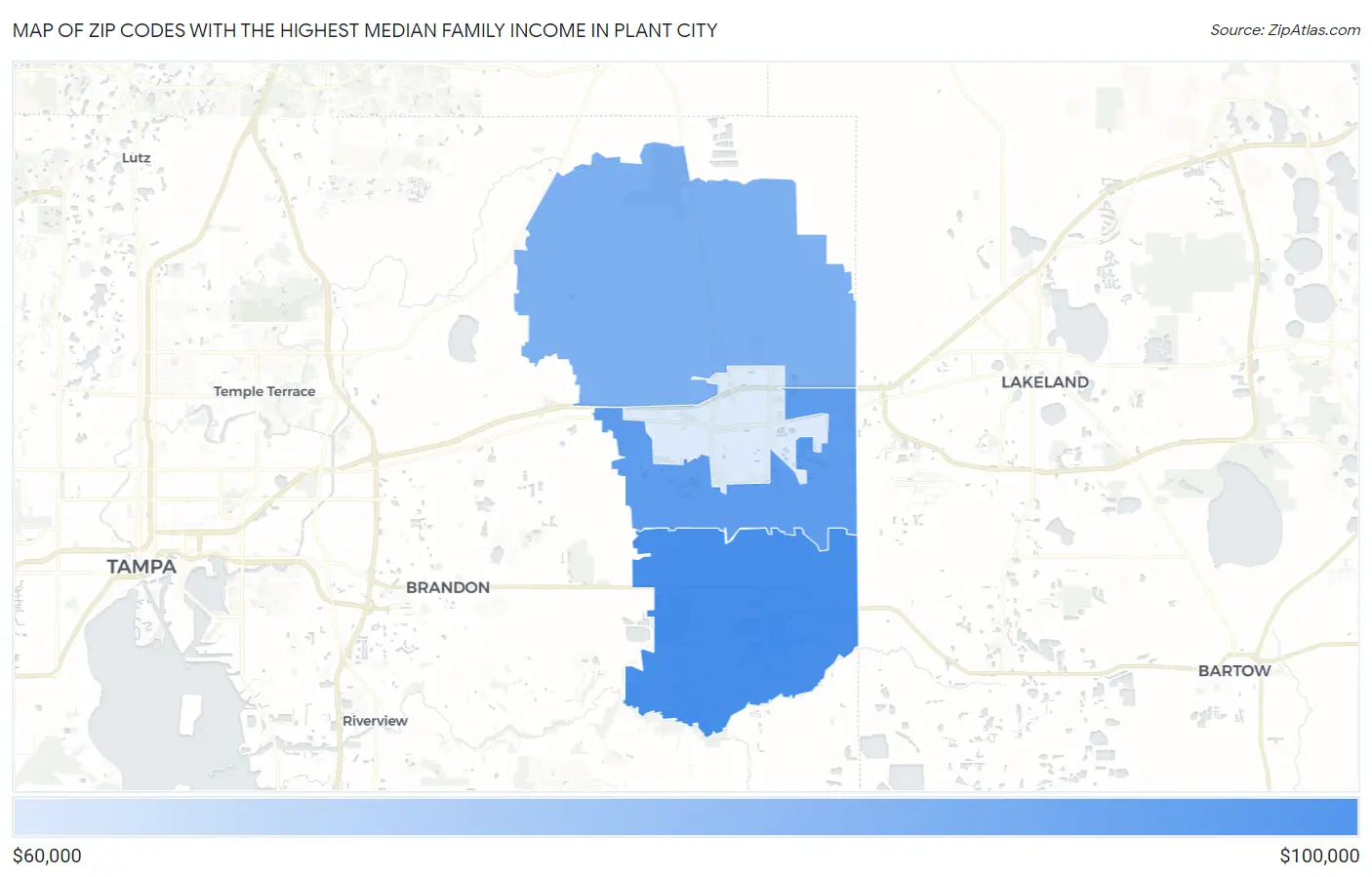 Zip Codes with the Highest Median Family Income in Plant City Map