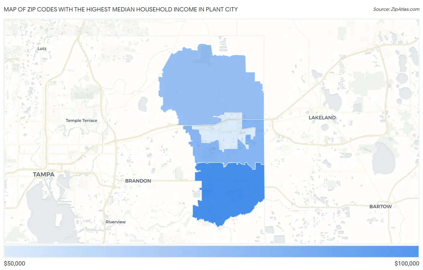 Zip Codes with the Highest Median Household Income in Plant City Map