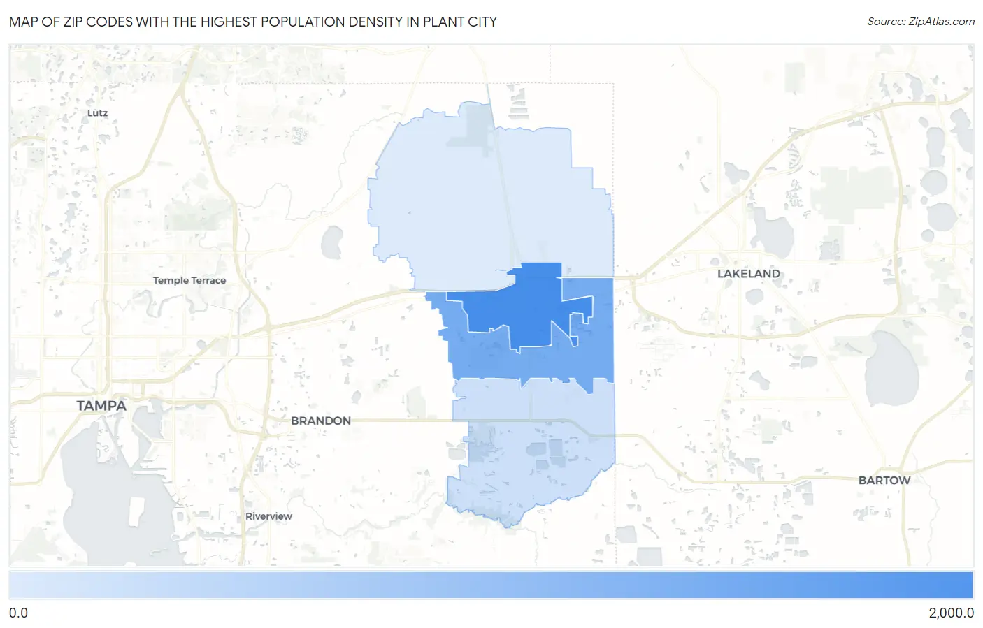 Zip Codes with the Highest Population Density in Plant City Map