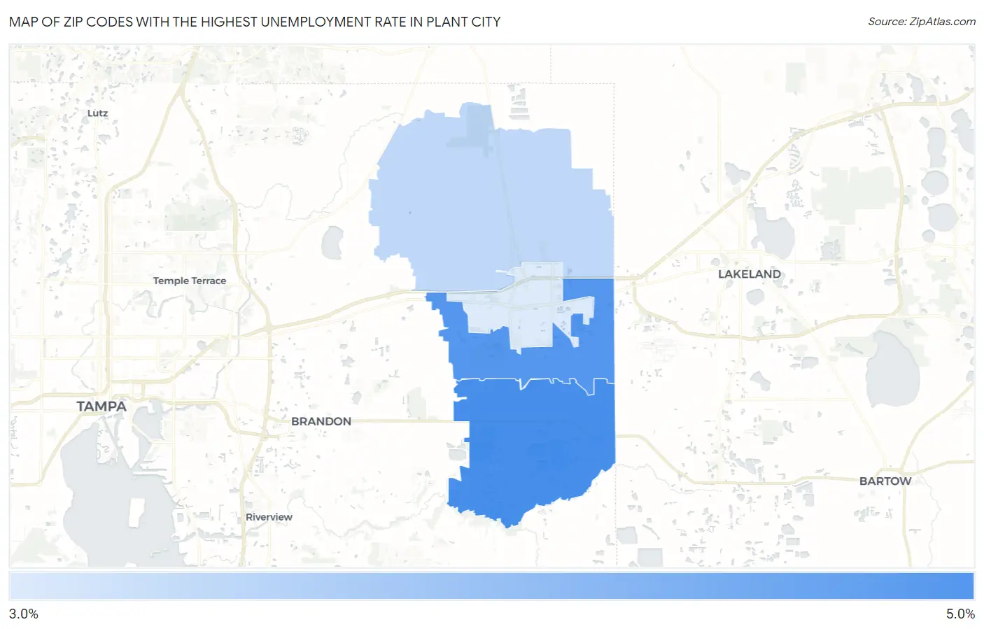 Zip Codes with the Highest Unemployment Rate in Plant City Map