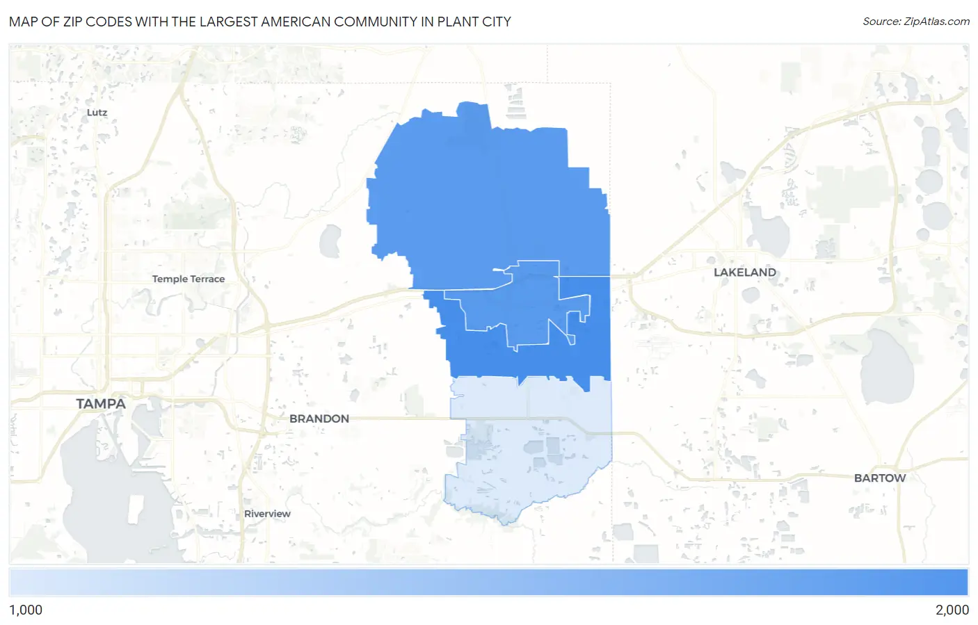Zip Codes with the Largest American Community in Plant City Map