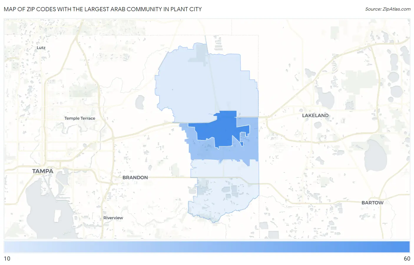 Zip Codes with the Largest Arab Community in Plant City Map