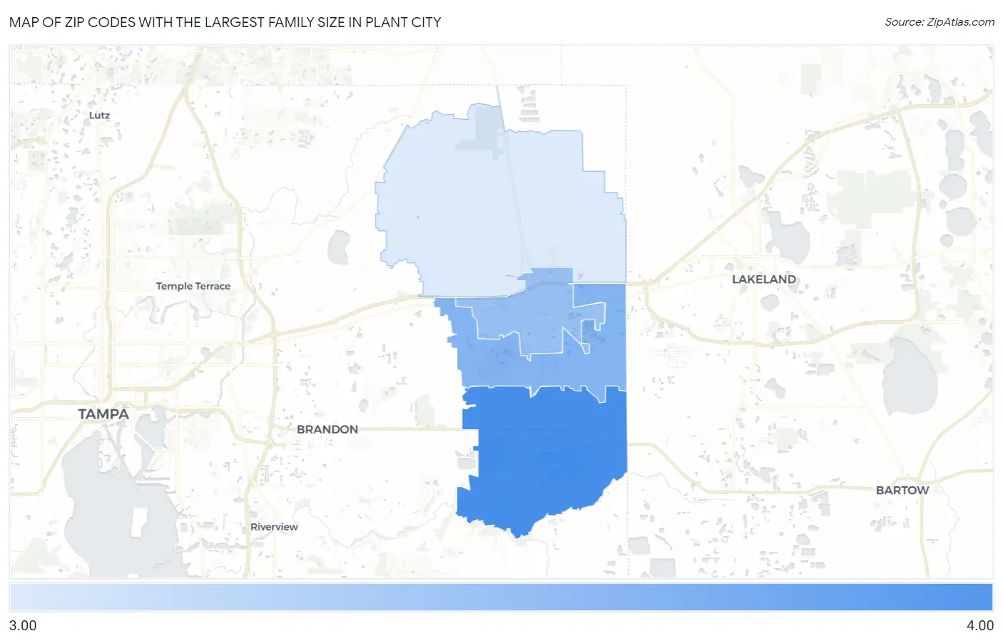 Zip Codes with the Largest Family Size in Plant City Map