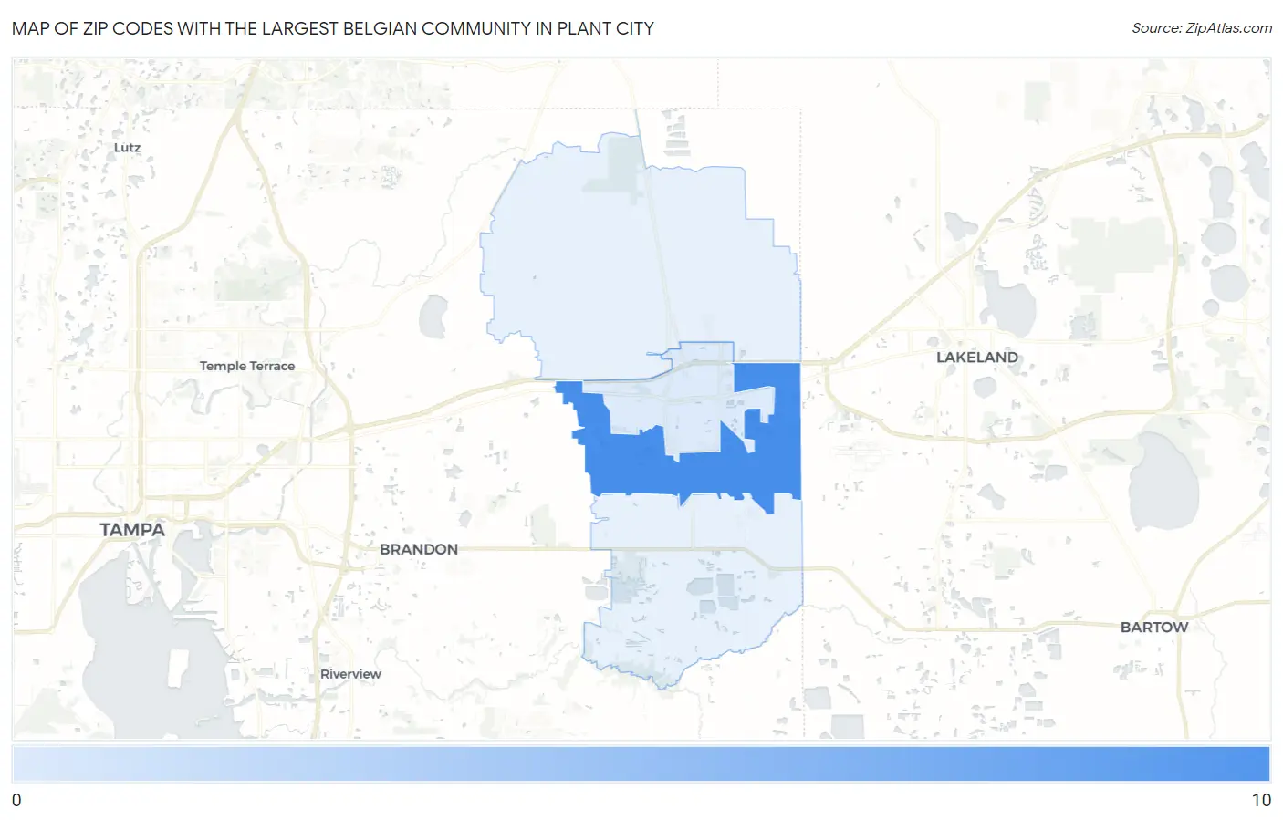 Zip Codes with the Largest Belgian Community in Plant City Map