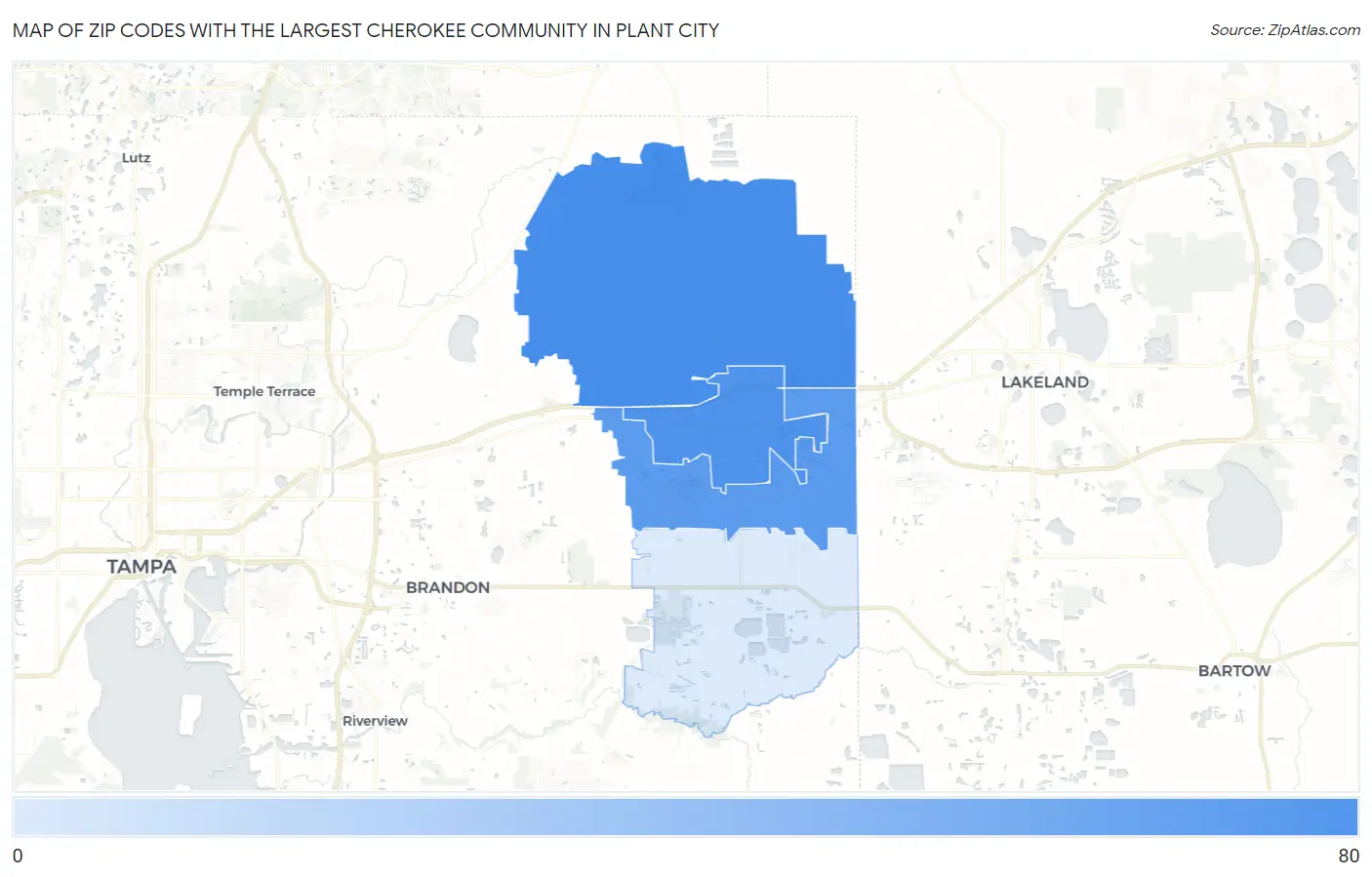Zip Codes with the Largest Cherokee Community in Plant City Map