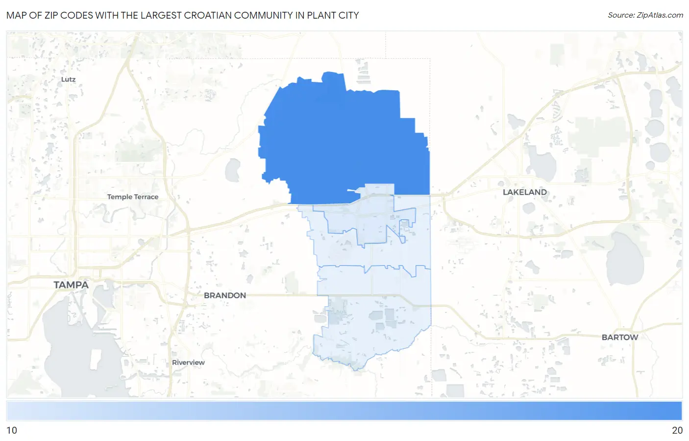 Zip Codes with the Largest Croatian Community in Plant City Map