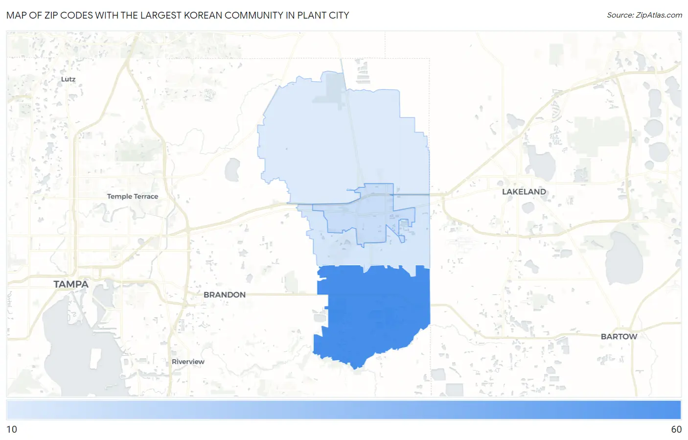 Zip Codes with the Largest Korean Community in Plant City Map