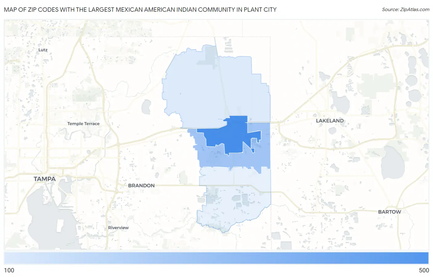 Zip Codes with the Largest Mexican American Indian Community in Plant City Map