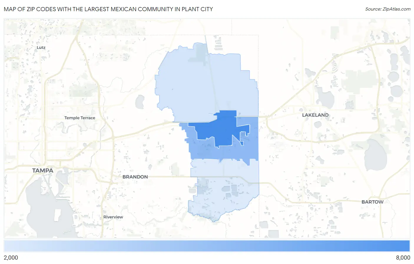 Zip Codes with the Largest Mexican Community in Plant City Map
