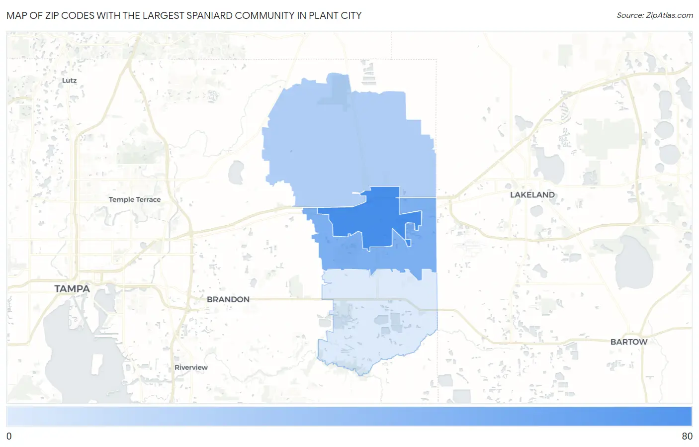 Zip Codes with the Largest Spaniard Community in Plant City Map