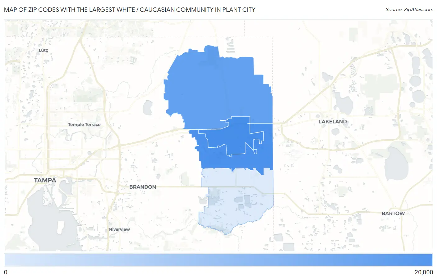 Zip Codes with the Largest White / Caucasian Community in Plant City Map