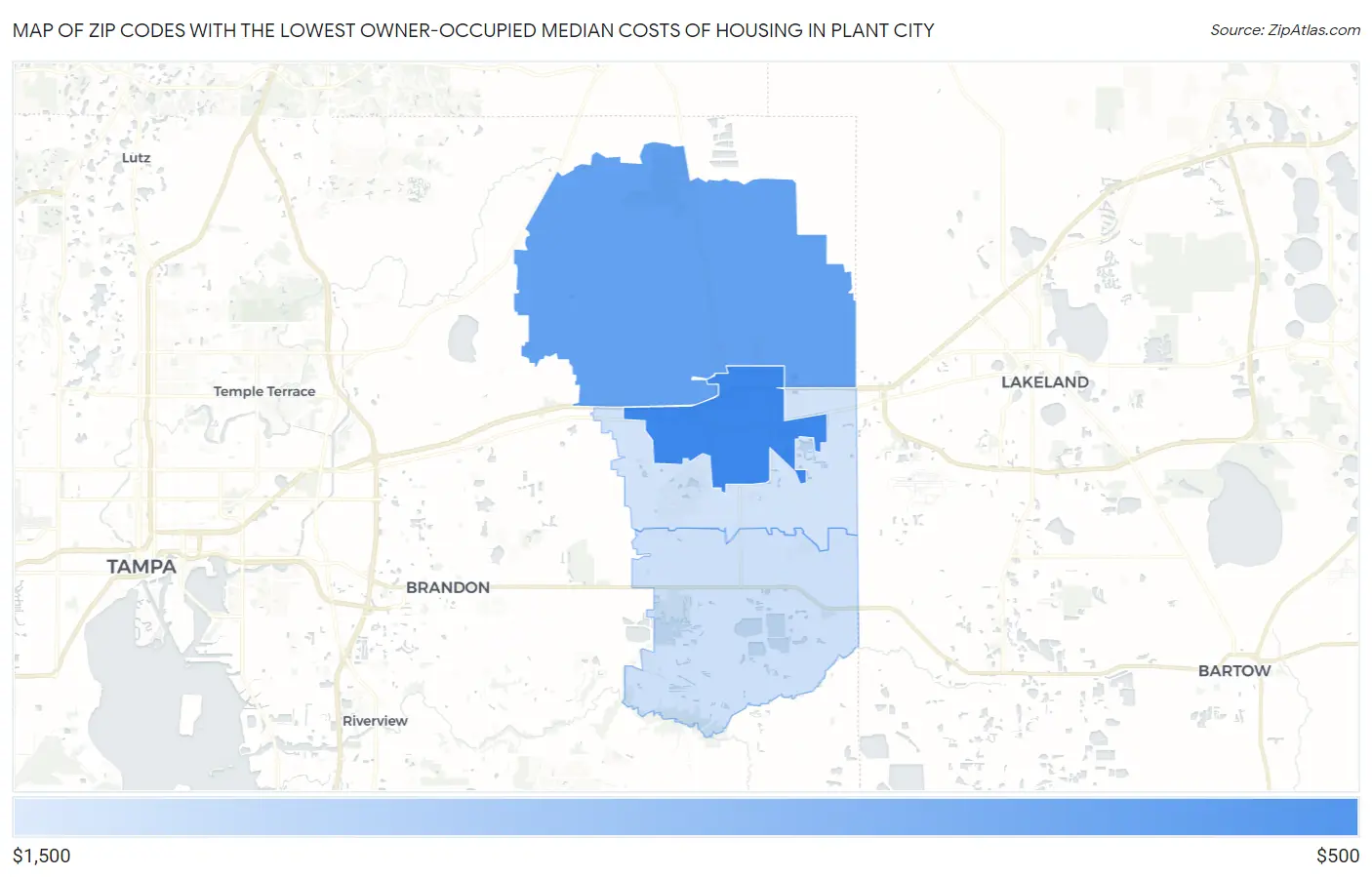 Zip Codes with the Lowest Owner-Occupied Median Costs of Housing in Plant City Map