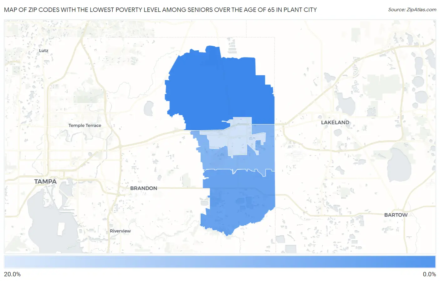 Zip Codes with the Lowest Poverty Level Among Seniors Over the Age of 65 in Plant City Map