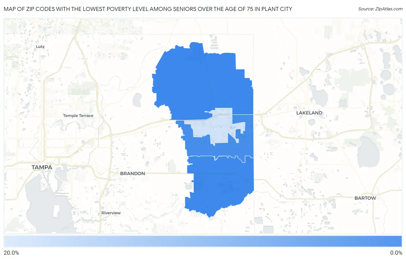 Zip Codes with the Lowest Poverty Level Among Seniors Over the Age of 75 in Plant City Map