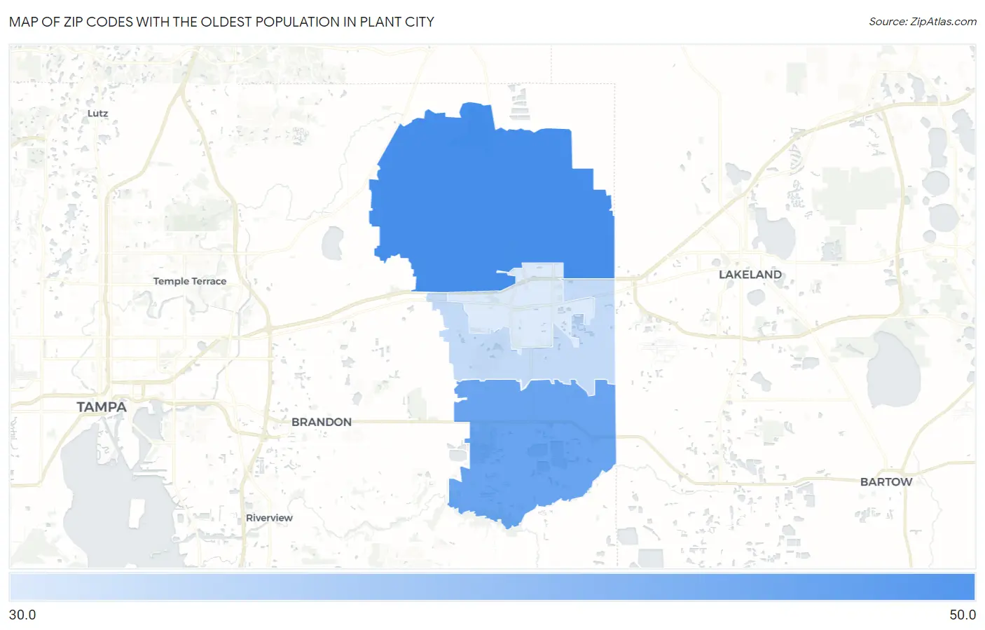 Zip Codes with the Oldest Population in Plant City Map
