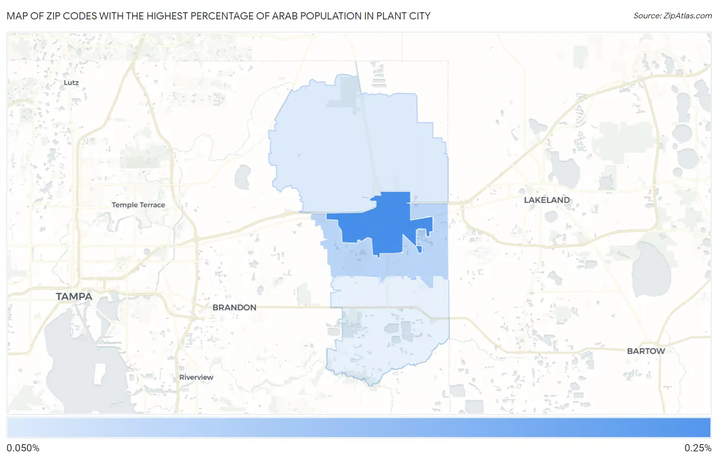 Zip Codes with the Highest Percentage of Arab Population in Plant City Map