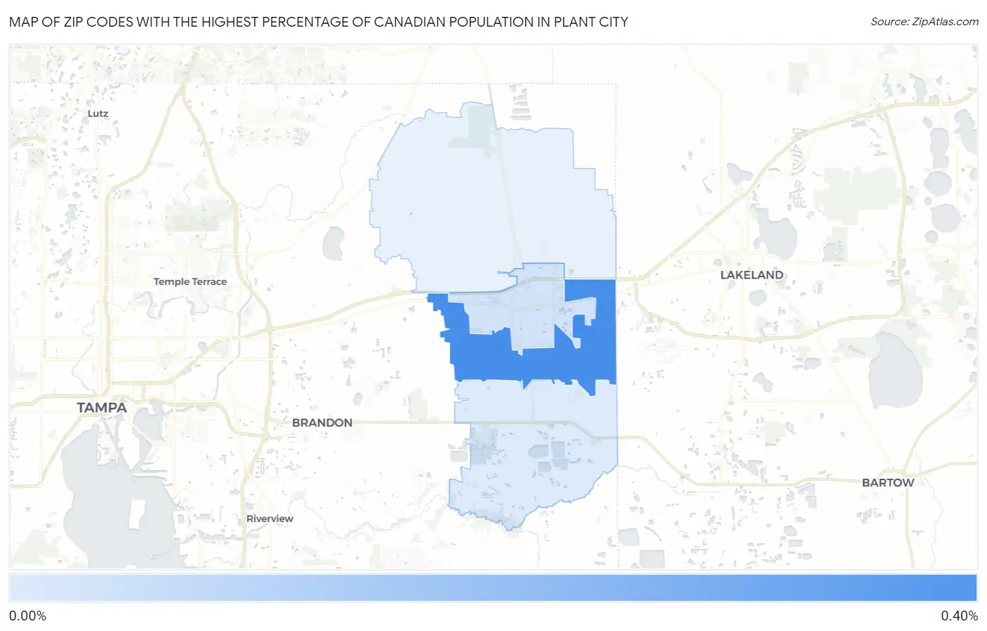Zip Codes with the Highest Percentage of Canadian Population in Plant City Map